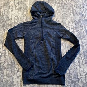 Swiftly Wool 1/2 Zip Hoodie Nocturnal Teal/ White